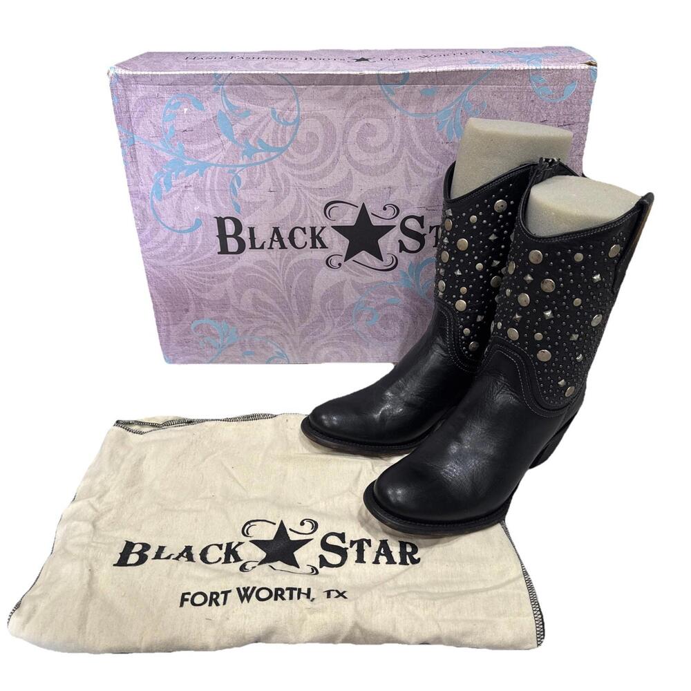 Black Star Women's Marfa Star Inlay Studded Leather Western Boot Black Size 8